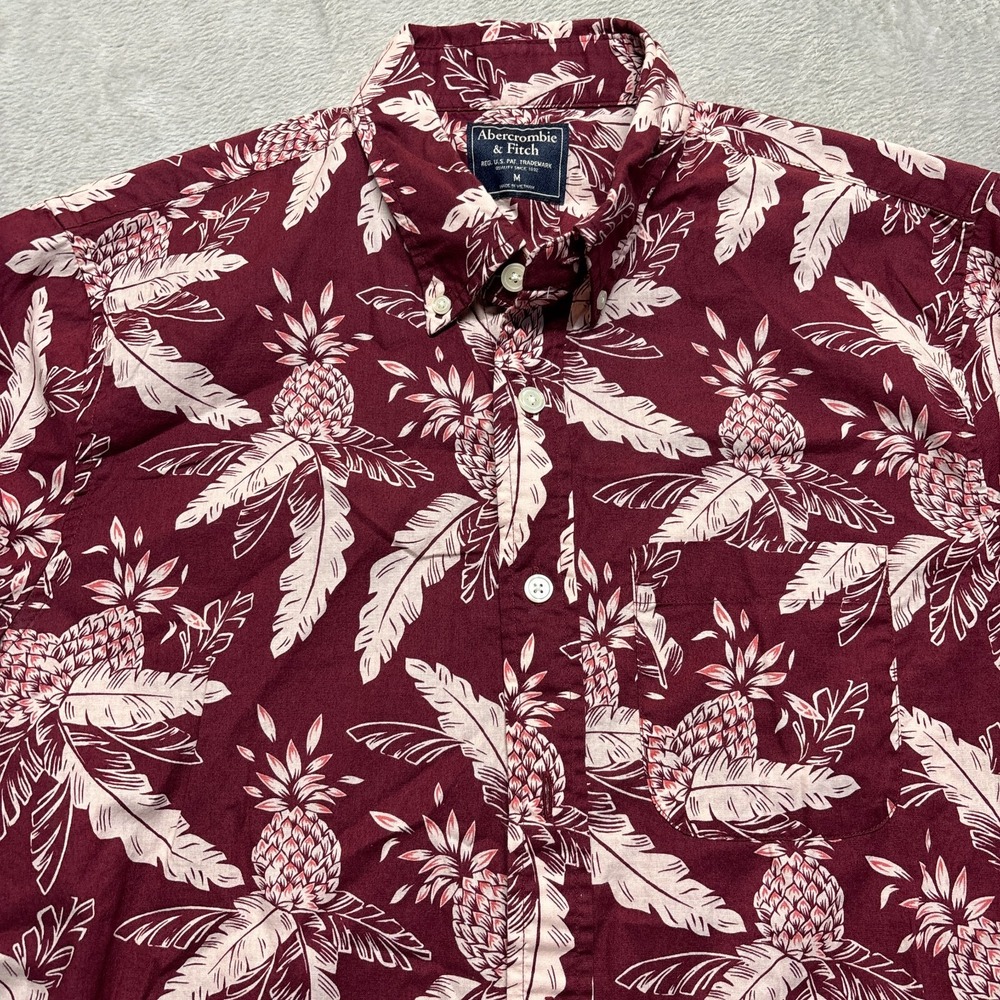 Abercrombie & Fitch Shirt Mens M Red Floral Hawaiian Vacation‎ Short Sleeve Y2K